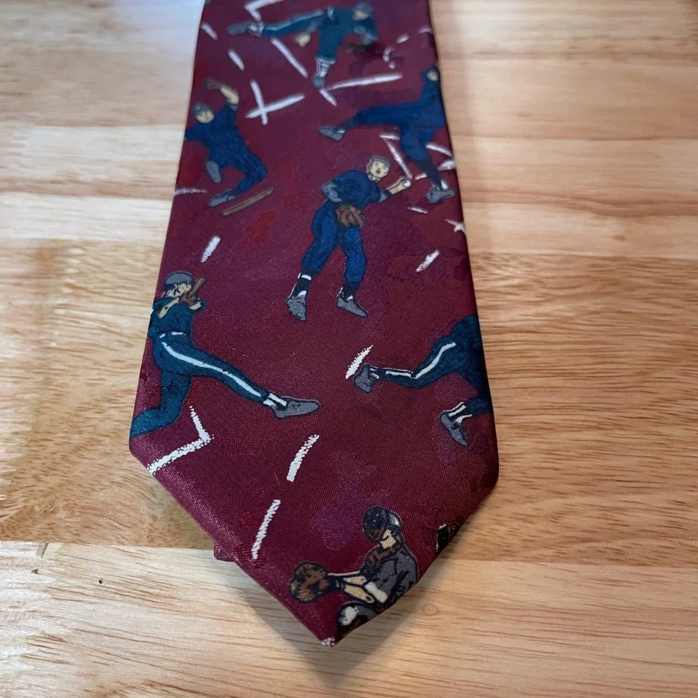 Royal Knight Kids Baseball Tie Burgundy Polyester Fun Print Necktie‎